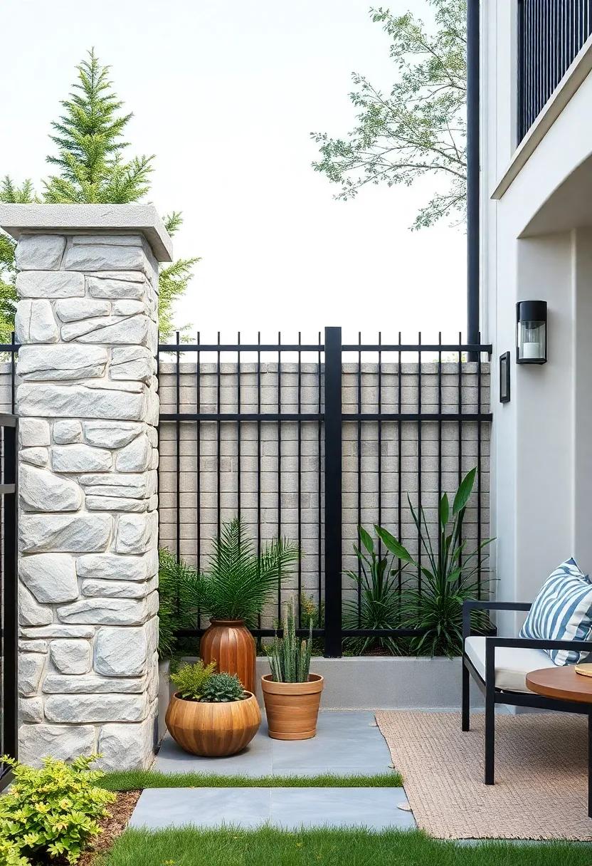 Scandinavian Simplicity: Light gray stone pillars with matte⁣ black iron railings emphasize clean lines and⁣ functional beauty⁢ inspired by ⁤Nordic design