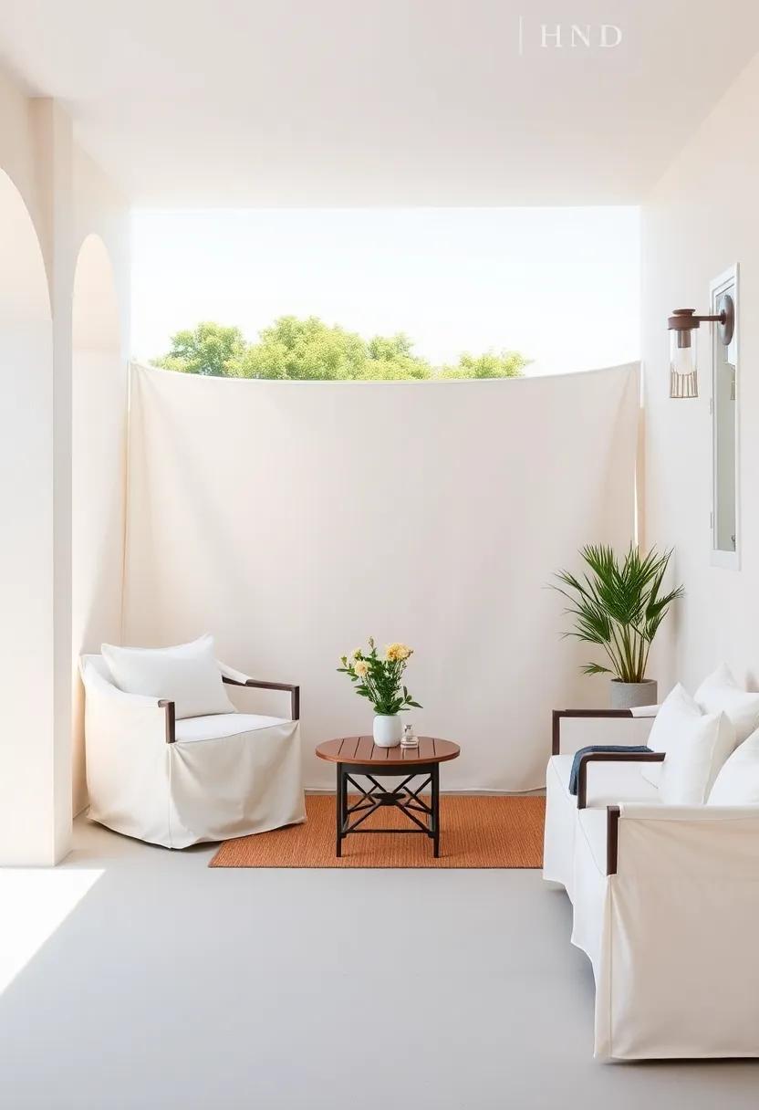 Quiet Corner with cushioned Outdoor Furniture Enclosed in Breathable Slipcovers