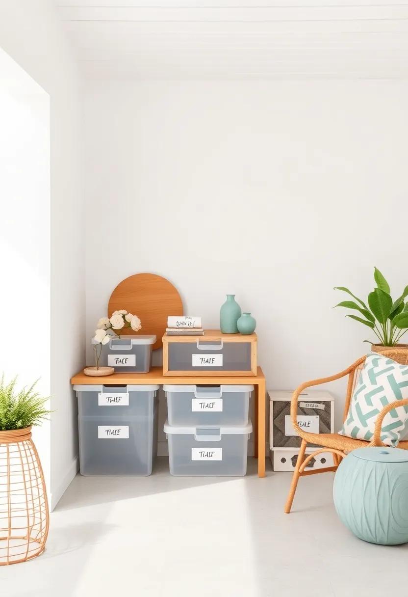 Clean Storage Nook with Transparent Boxes labeled​ for Easy Identification of Furniture⁤ Parts