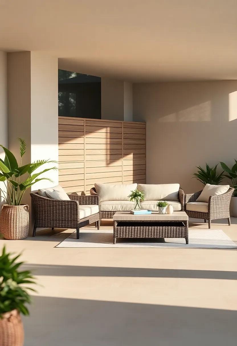 Seasonal Outdoor Furniture Arranged with Protective Draw Sheets Under Soft Lighting