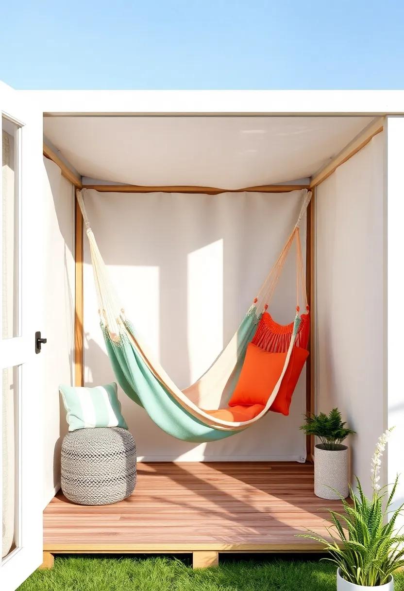 Weather-Resistant Fabric Hammocks Neatly Hung and Protected in a Cozy Shed