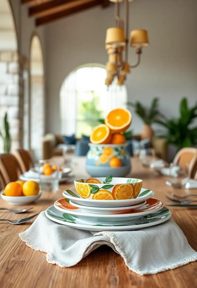 Elegant Glassware Embellished with Hand-Painted Citrus Motifs Catching the Light ​at Outdoor Gatherings