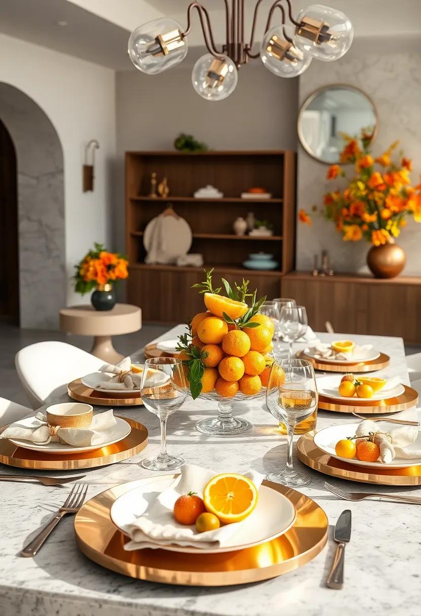 Handwoven Citrus-themed Placemats Intertwined with Fresh Herbs for a Multisensory Dining Experience