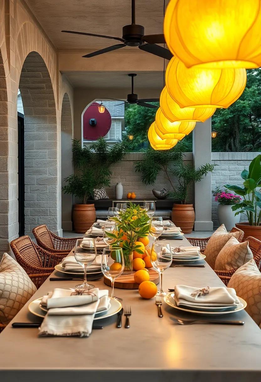 Translucent Citrus Peel Lampshades Casting Playful Shadows Over Evening Al Fresco dinners