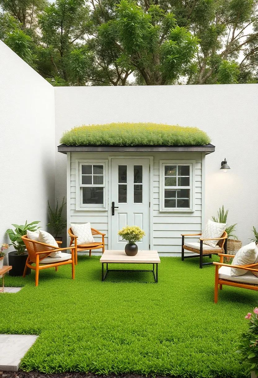 Colonial-style miniature shed featuring a classic shingle design topped with a vivid splash of creeping thyme for an aromatic ⁢and ⁤soft green carpet