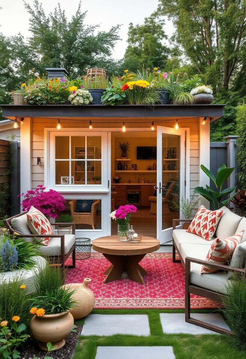 Shed⁢ with a rooftop meadow planted ‍with colorful wild herbs and flowers, creating a mini oasis that attracts birds and butterflies to‌ your​ front yard