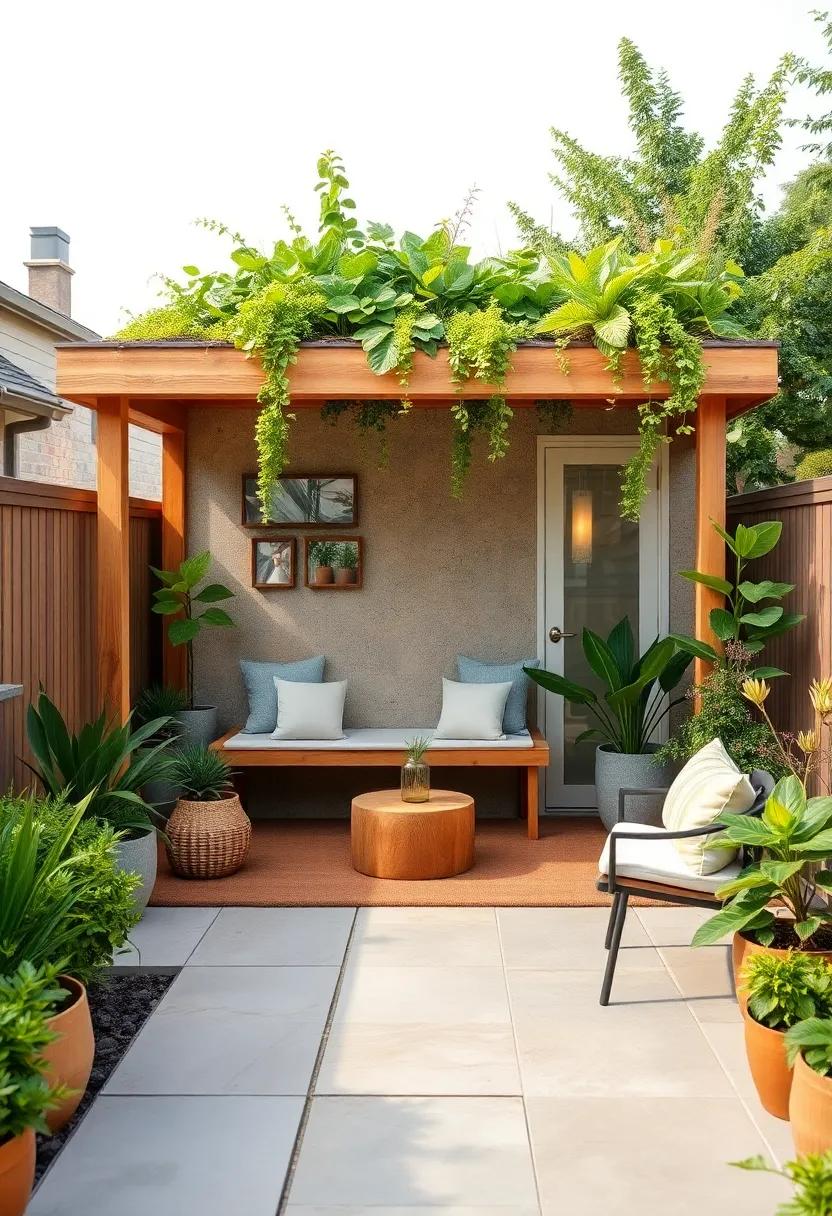 Shed ⁢with an integrated bench and living roof, inviting you to pause and enjoy the blend ⁢of function, comfort, and greenery in ⁤a small ⁤footprint