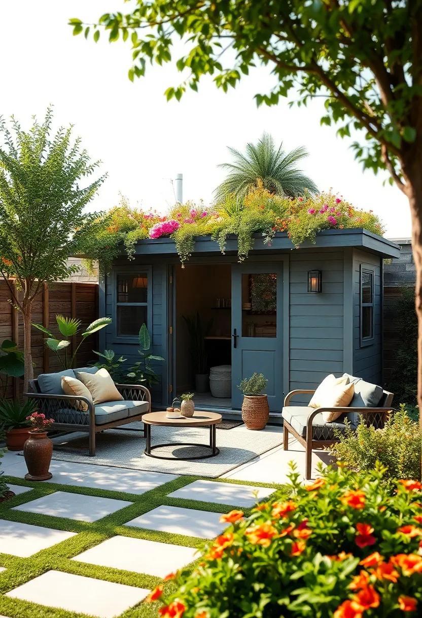 Compact gray shed ‍with a living roof designed for seasonal‌ blooms,ensuring a dynamic ‌splash ‍of​ color that evolves throughout the year