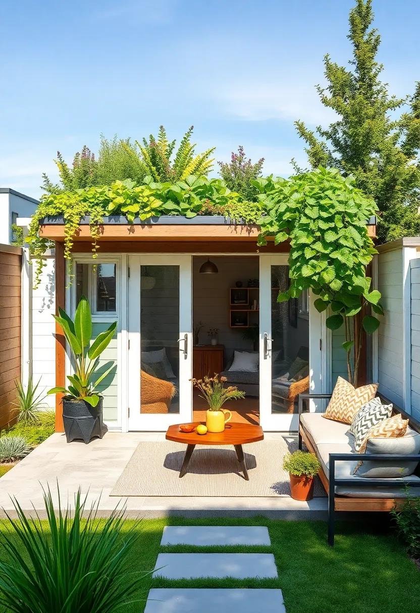 Compact⁢ shed featuring a rooftop ⁢vegetable garden, turning unused space into a productive,‌ sustainable feature ⁢right at your doorstep