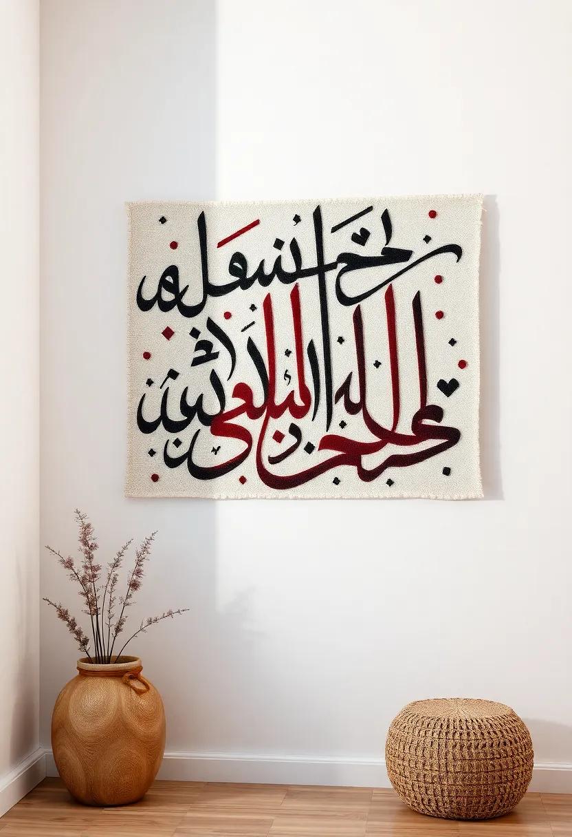 A unique wall art piece that combines calligraphy with textile art, merging ⁣two traditional⁢ crafts into a stunning visual narrative