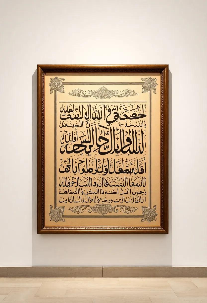 An intricately framed calligraphic work that narrates an ancient story, offering a glimpse into the rich history of⁣ Arabic‌ literature