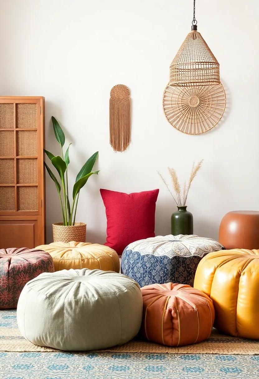 Explore Different Materials: From plush fabrics to sturdy leather, the variety of pouf materials allows for individualized interior design