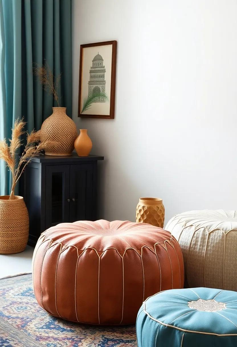 Add Texture: The ⁢soft, tactile quality of leather or​ fabric poufs introduces a unique texture that enhances the layered look of boho interiors