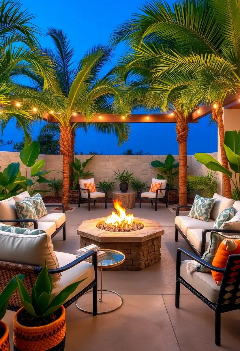 Fire Pit Surrounded by ⁣comfortable Seating for Cozy Island Nights