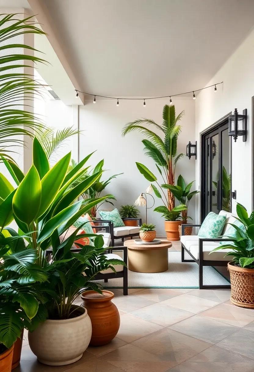 Lush Greenery with Potted ⁤Palms and⁤ Ferns ⁤to Bring the Tropics Home