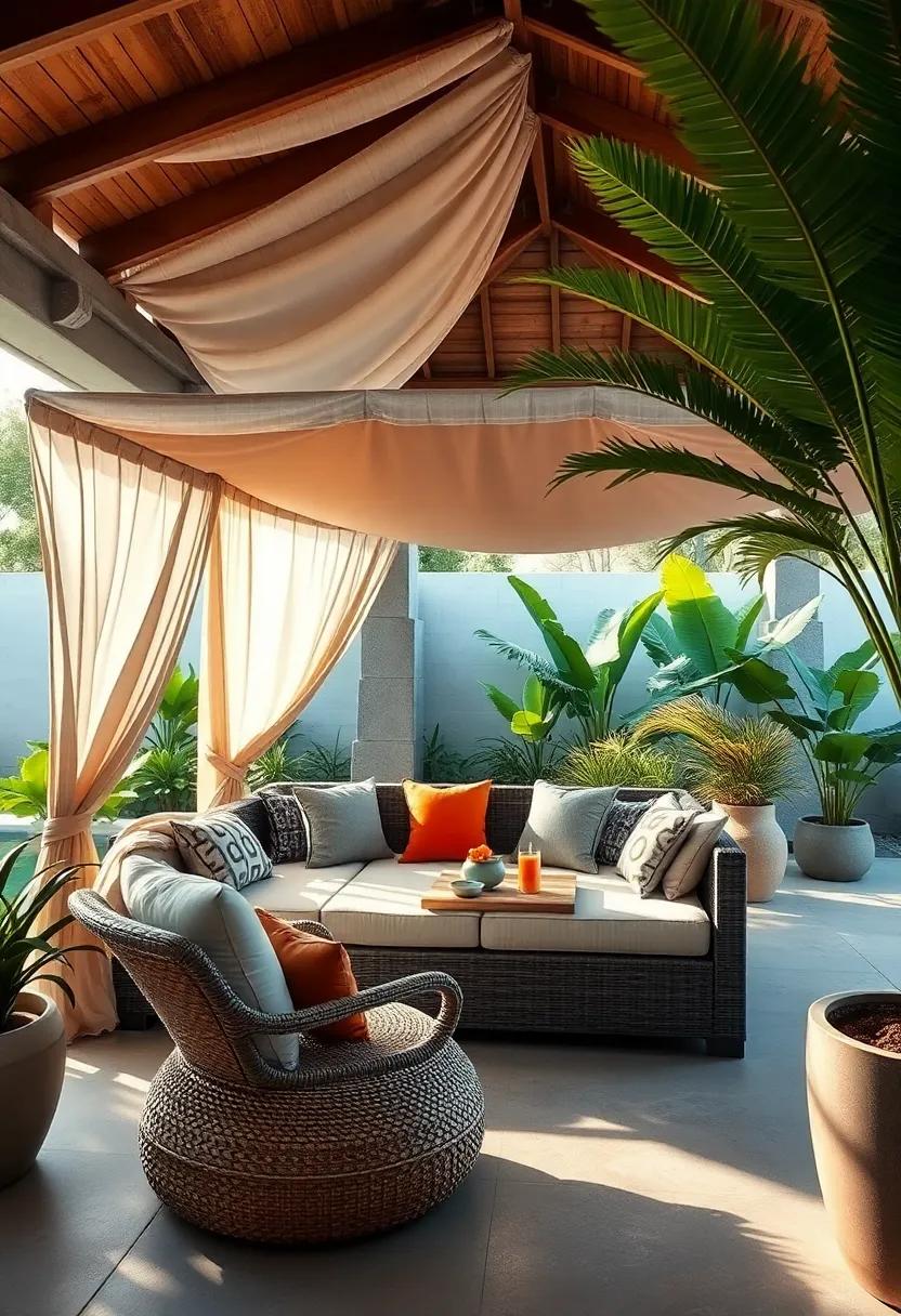 Outdoor ‌Daybed with Flowing Canopy‌ for Ultimate Tropical Relaxation