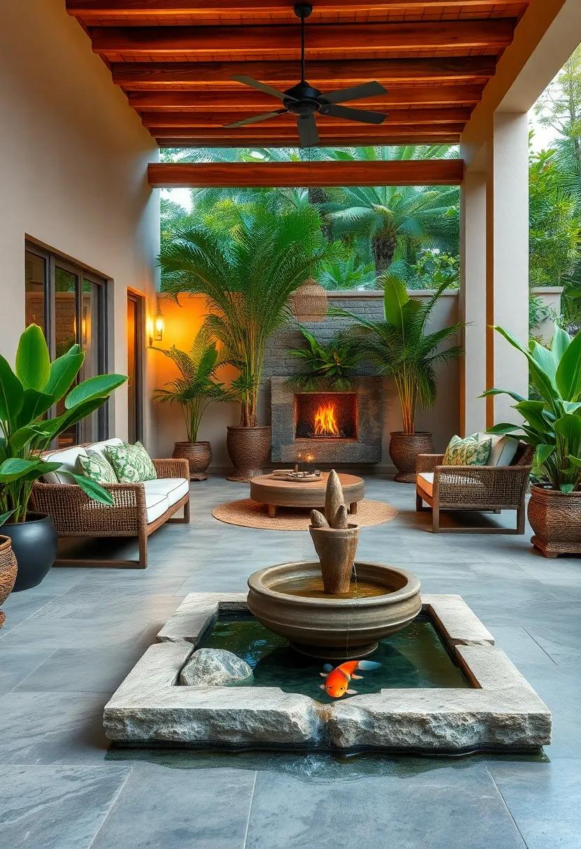 Water Feature with ‌a​ Bamboo Fountain or Small Koi Pond ‌for Serenity