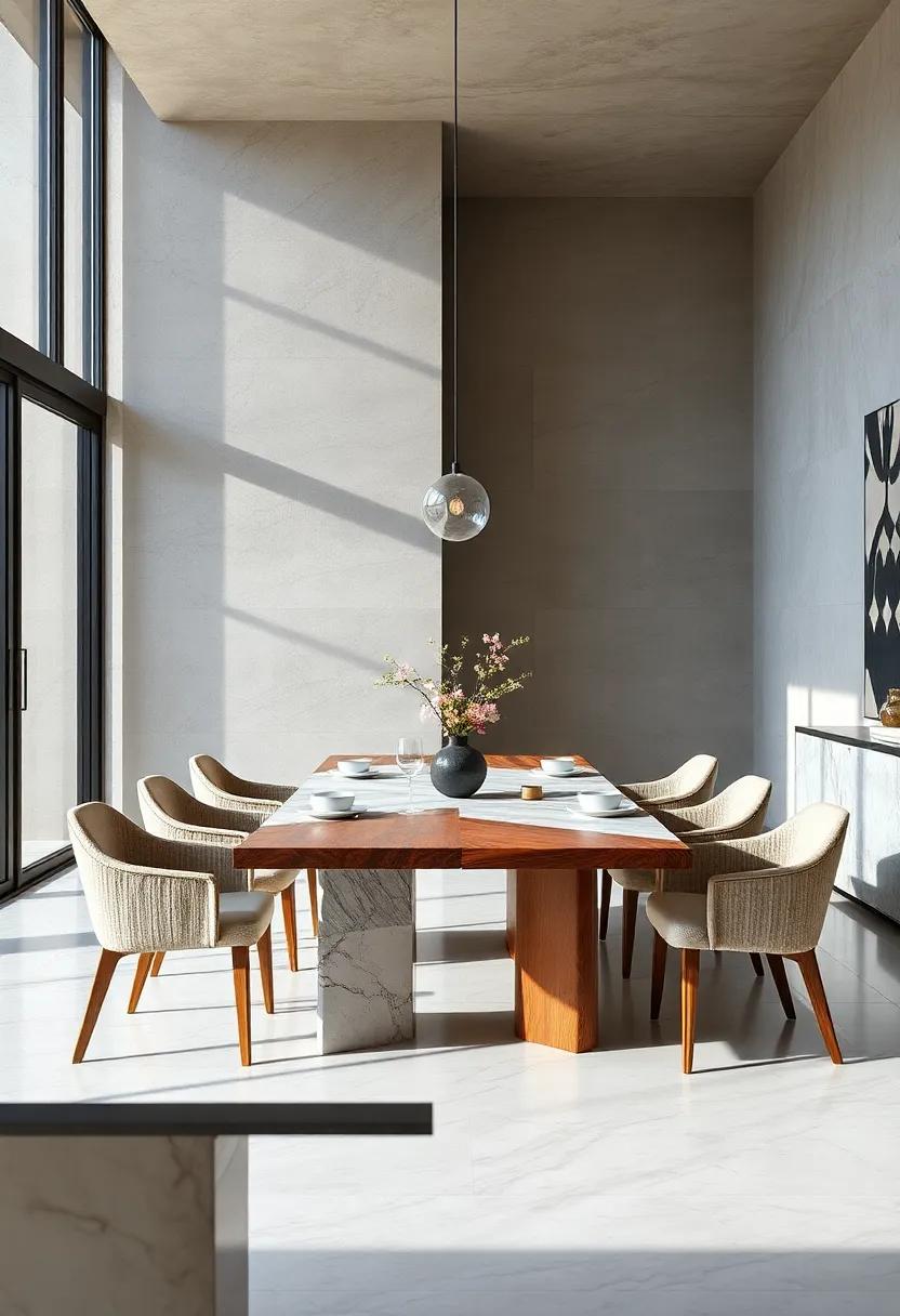 Mixing marble ‍and ​wood dining tables for balanced aesthetics