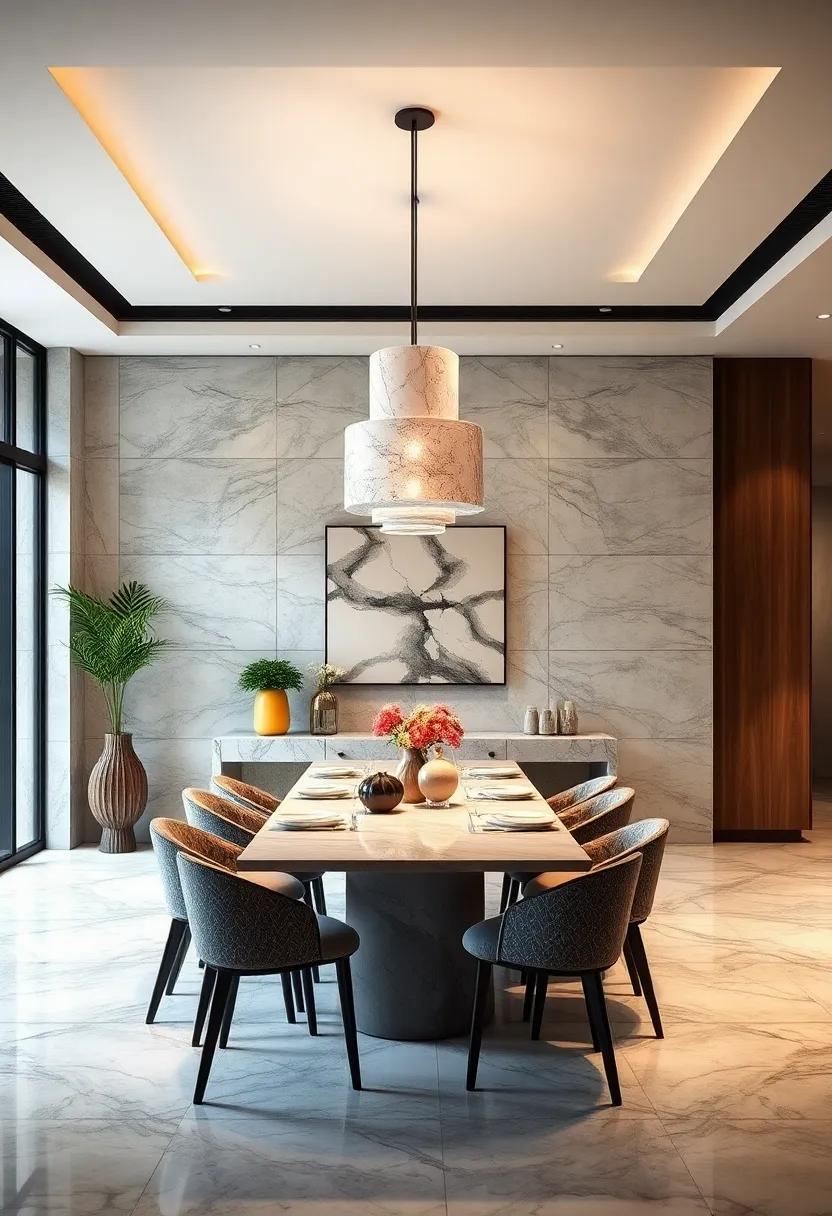 Marble⁢ pendant light fixtures overhead for ​a cohesive design