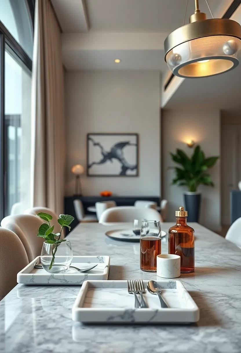 Using marble trays to organize cutlery and condiments neatly