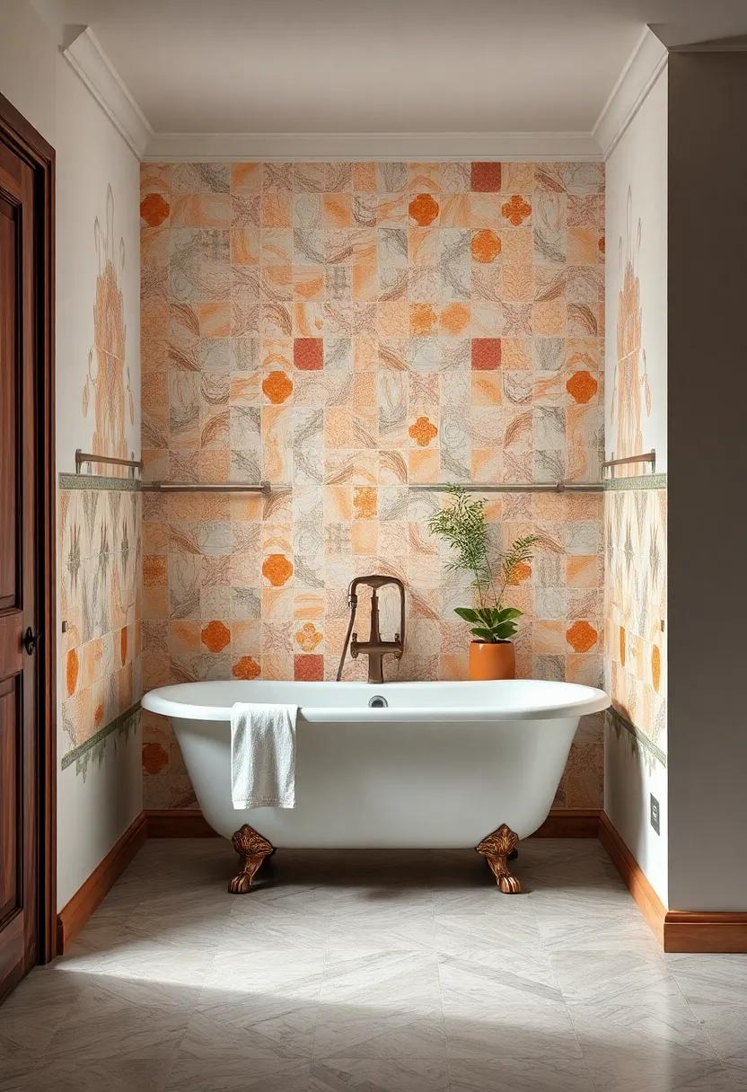 Handpainted Ceramic Tiles Adorning the⁤ Walls Around a Freestanding Tub in ‍a Vintage⁣ Bathroom⁢ Retreat