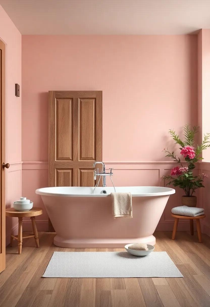 Soft⁢ pastel wall Paint⁣ Paired with a Sleek Freestanding Tub‍ and Vintage ​Porcelain soap Dishes
