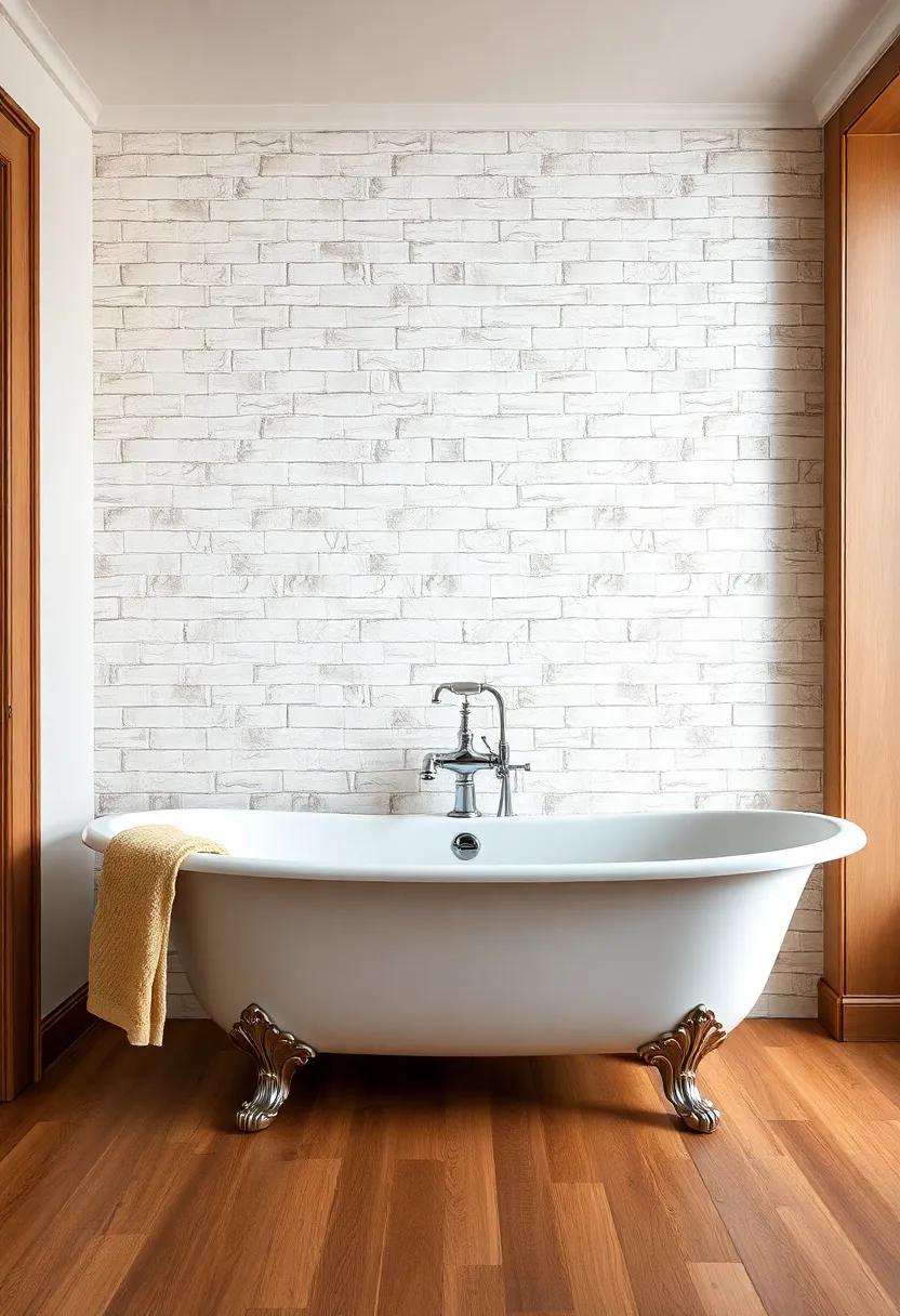Textured Subway Tile backsplash⁤ Behind ‌a Freestanding Tub with Classic Chrome‌ Fixtures Gleaming