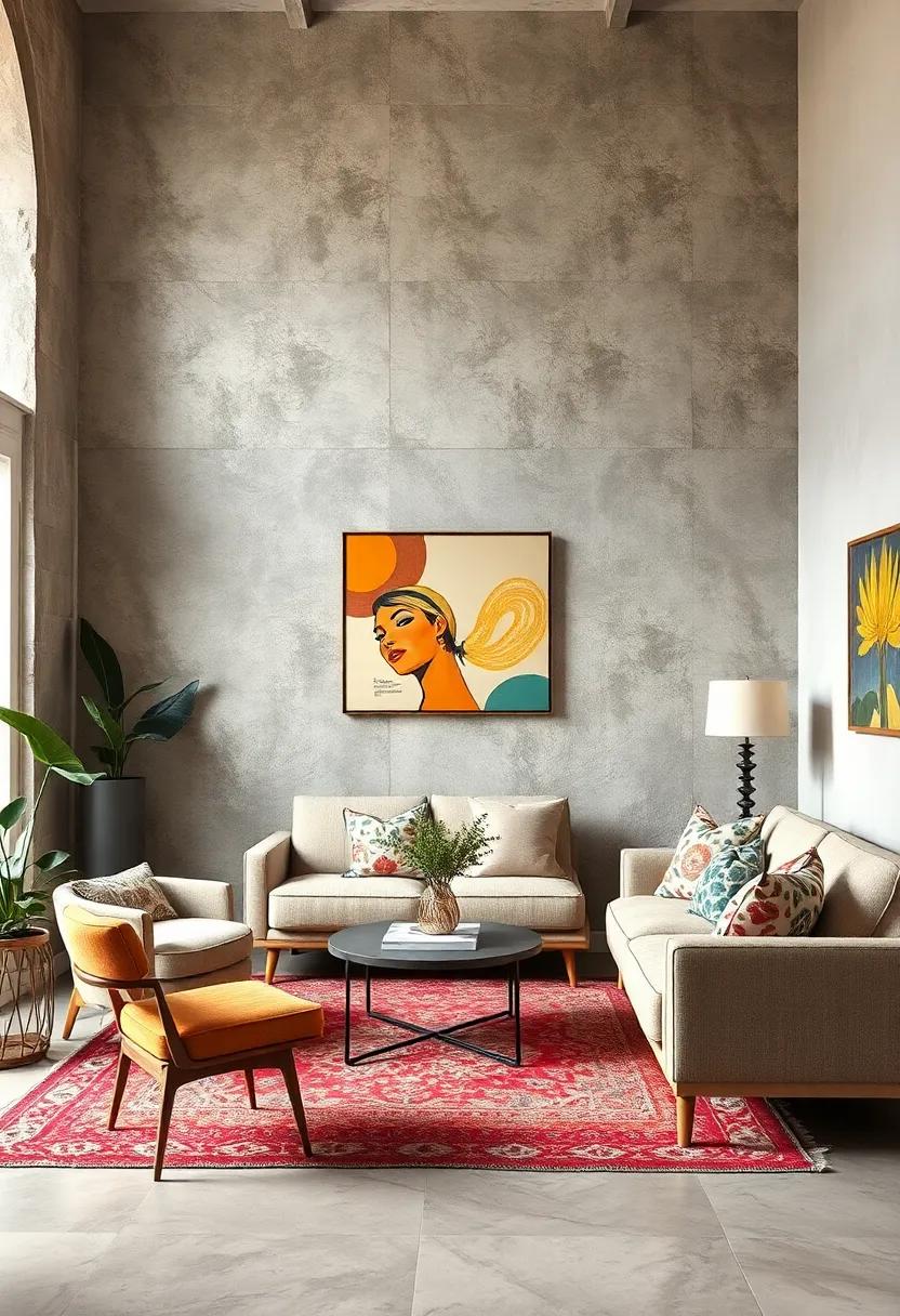 Layered Textiles Combining Bold Retro Prints and⁤ Soft Pastels ‍in a Carefully Curated Vintage Living Room