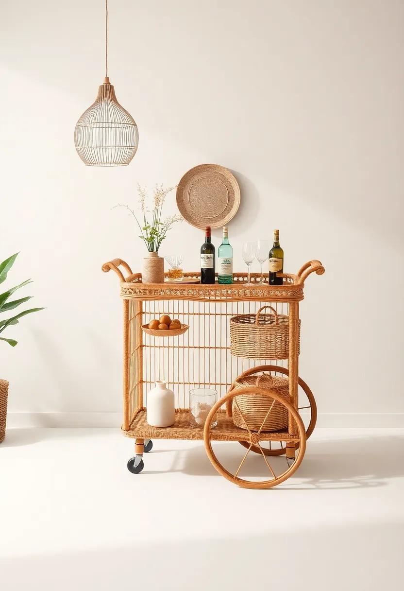 Bohemian Rhapsody: A wicker ⁣and wood creation that‌ brings‌ a relaxed vibe to⁢ your gatherings with‍ its organic forms
