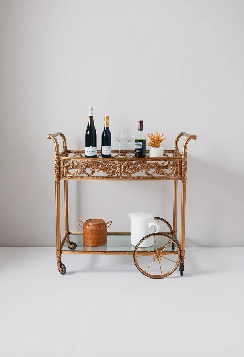 Glamorous Baroque Accents: ⁣Intricate carvings‍ and ‌rich textures elevate this bar cart⁤ into‌ a statement piece
