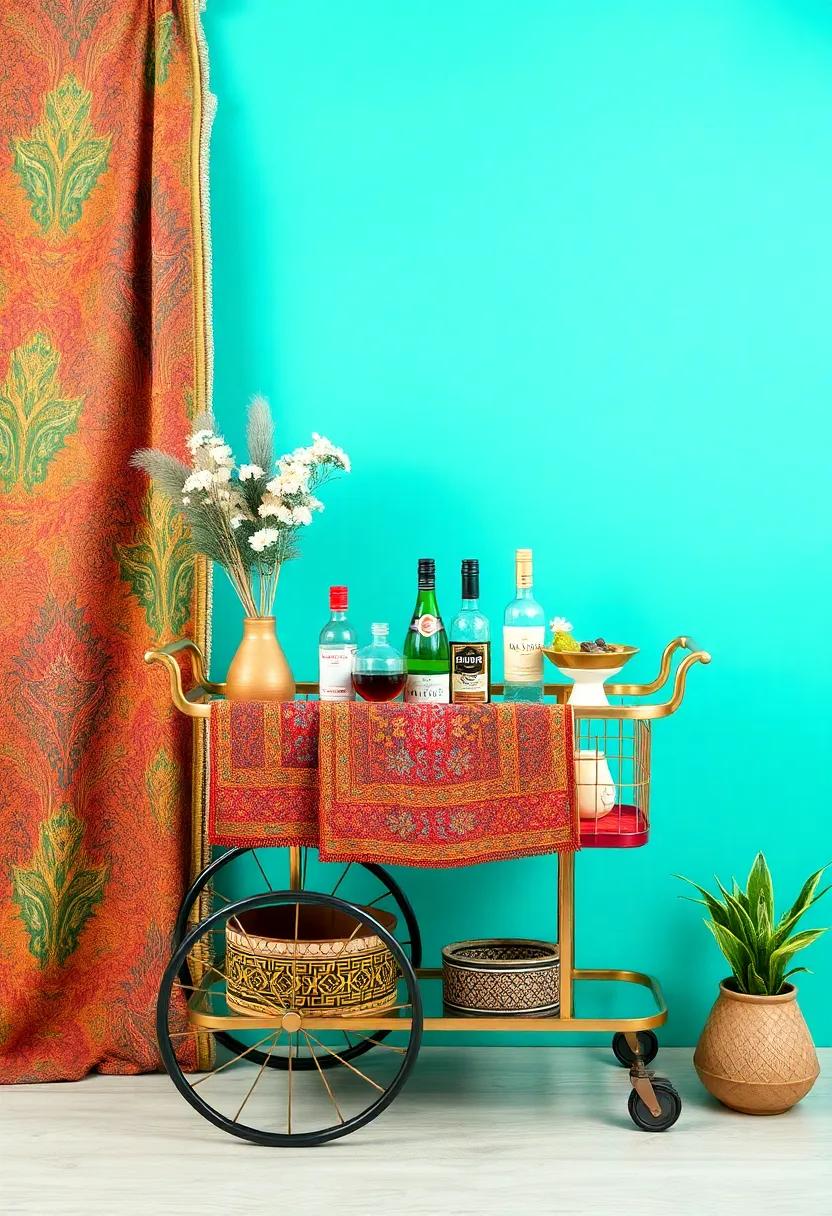 Global Bazaar Inspiration: Rich ‌textiles and ‌vibrant patterns from around the ⁤globe ⁣create a unique bar cart that tells a story