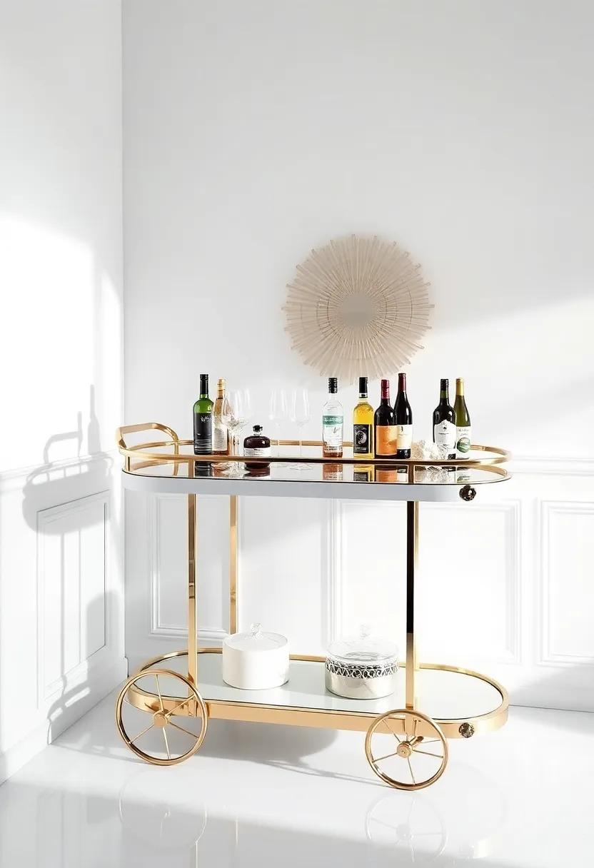 Hollywood⁣ Regency glam: Drenched in glossy white with mirrored surfaces, this bar cart adds a dramatic flair ⁣to​ your cocktail parties