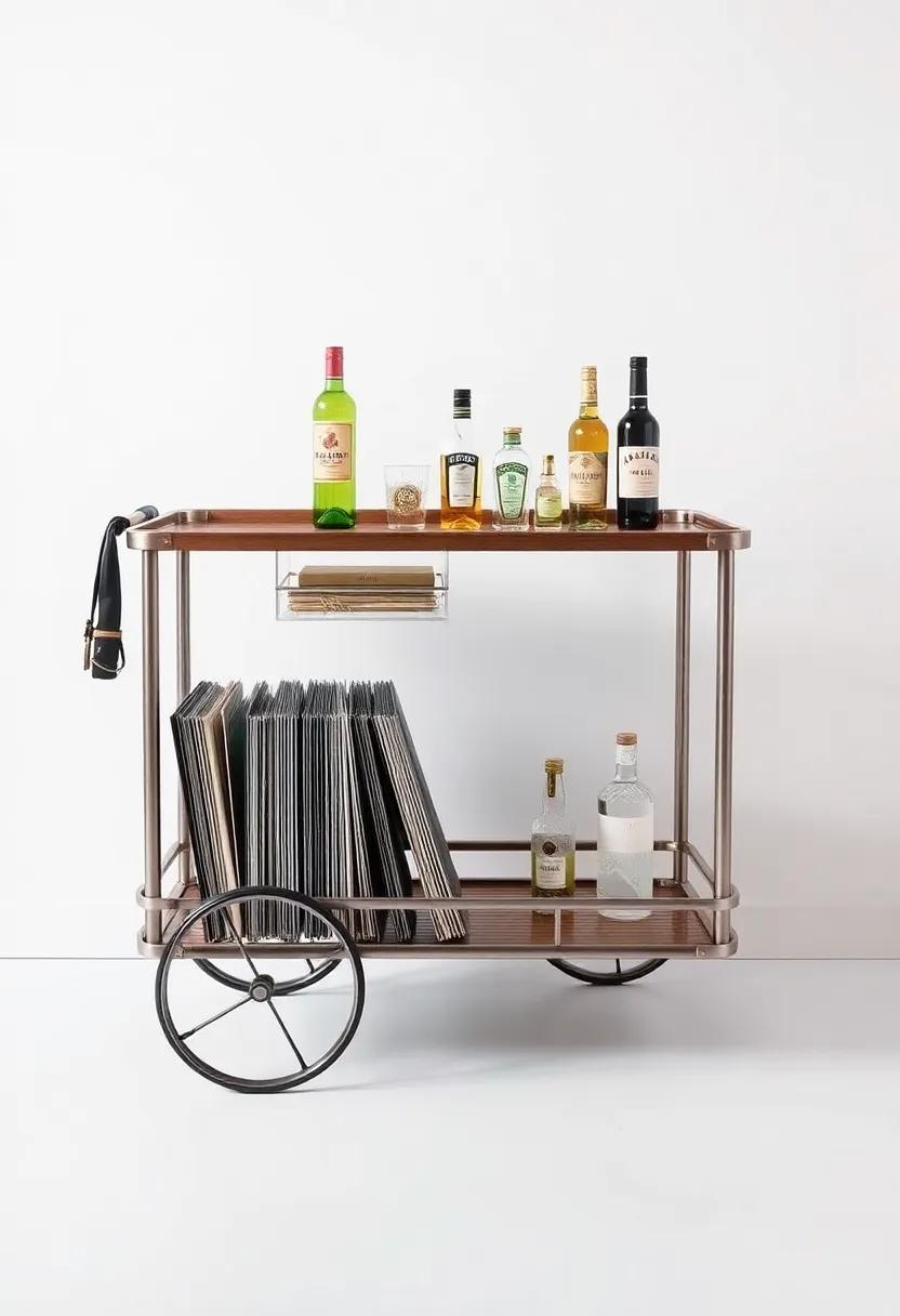 Retro Vinyl-Inspired Design:⁣ Perfect for music⁢ lovers, this cart ⁣features ⁢built-in slots for vinyl records and a place for your ‍favorite spirits