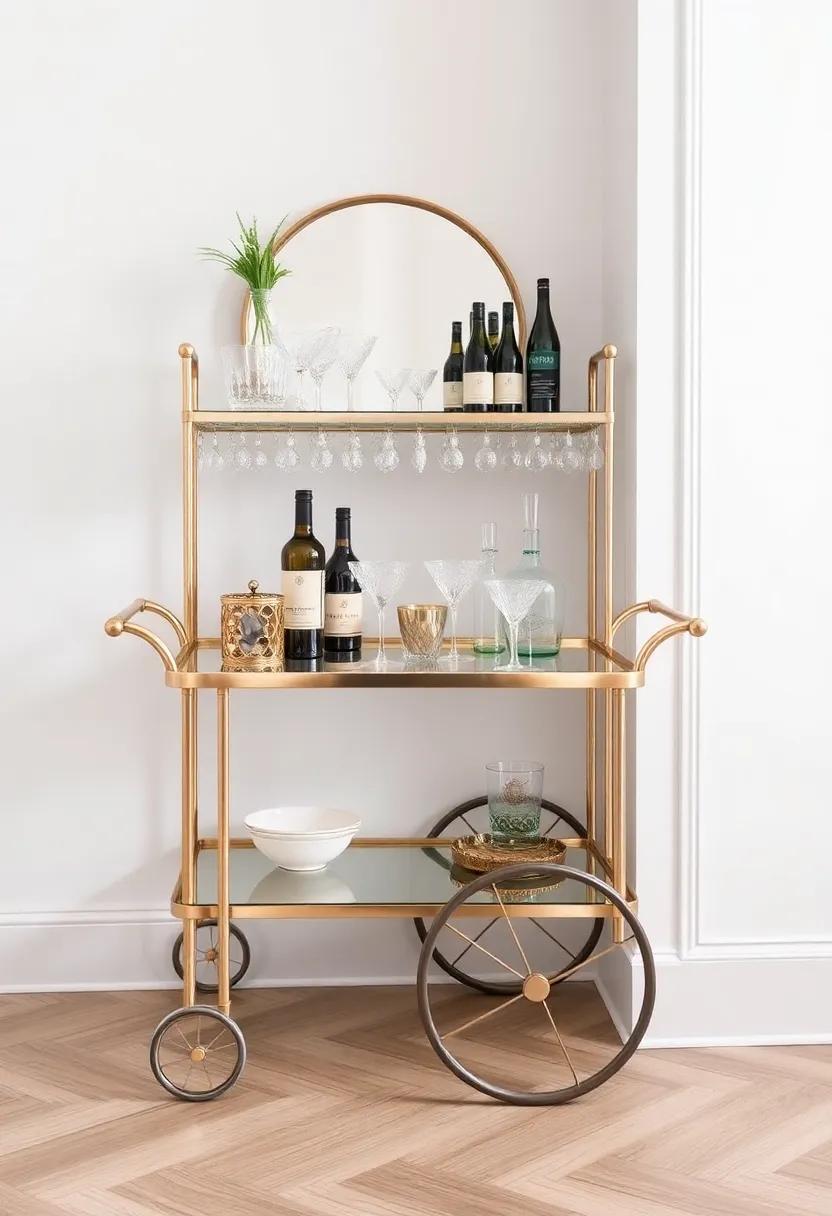 Vintage Glass ⁢Delight:‌ With mirrored shelves and crystal⁣ accents, this bar cart ⁤sparkles like ⁤a‍ glass‍ slipper at your soirée