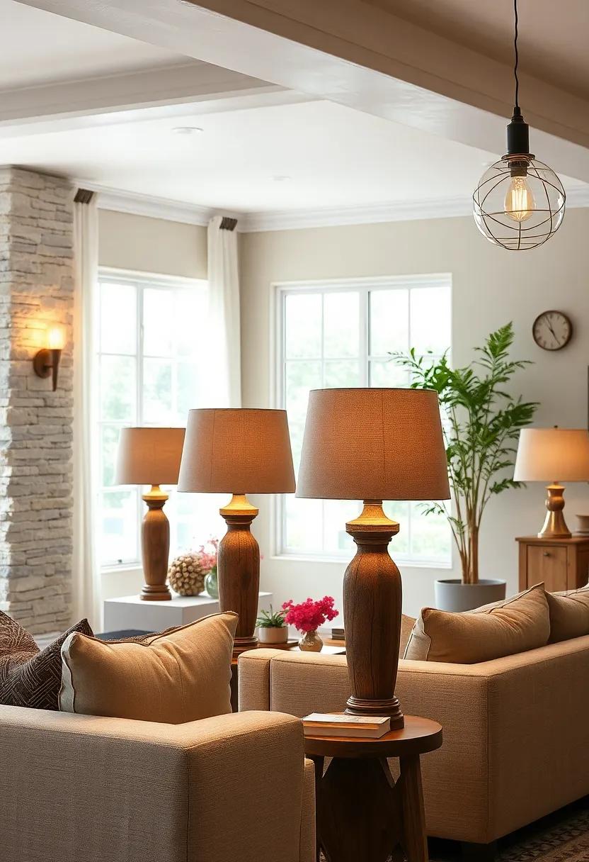 Antique Wooden Lamp Bases Paired with Soft Linen Shades Creating Homely Vintage Vibes