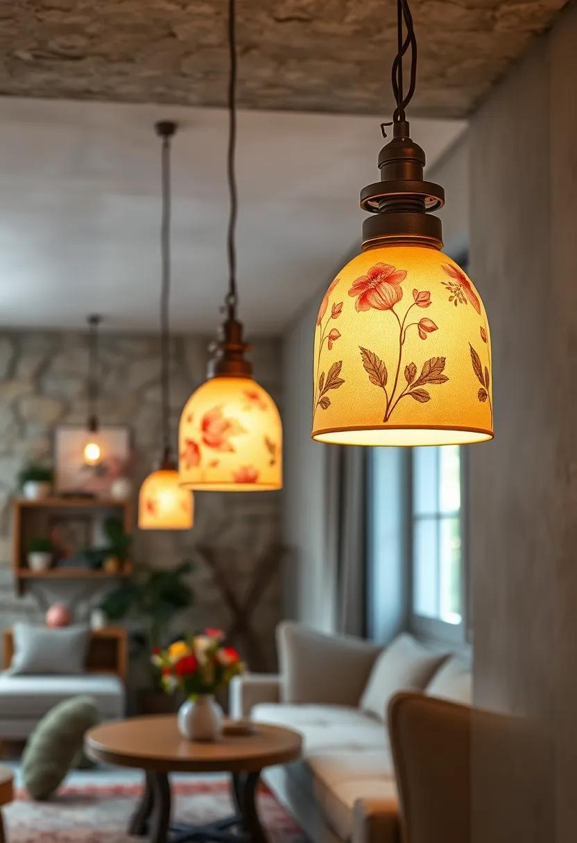 Delightful Floral Motifs on Vintage Style Shades Casting Enchanting Ambient Light