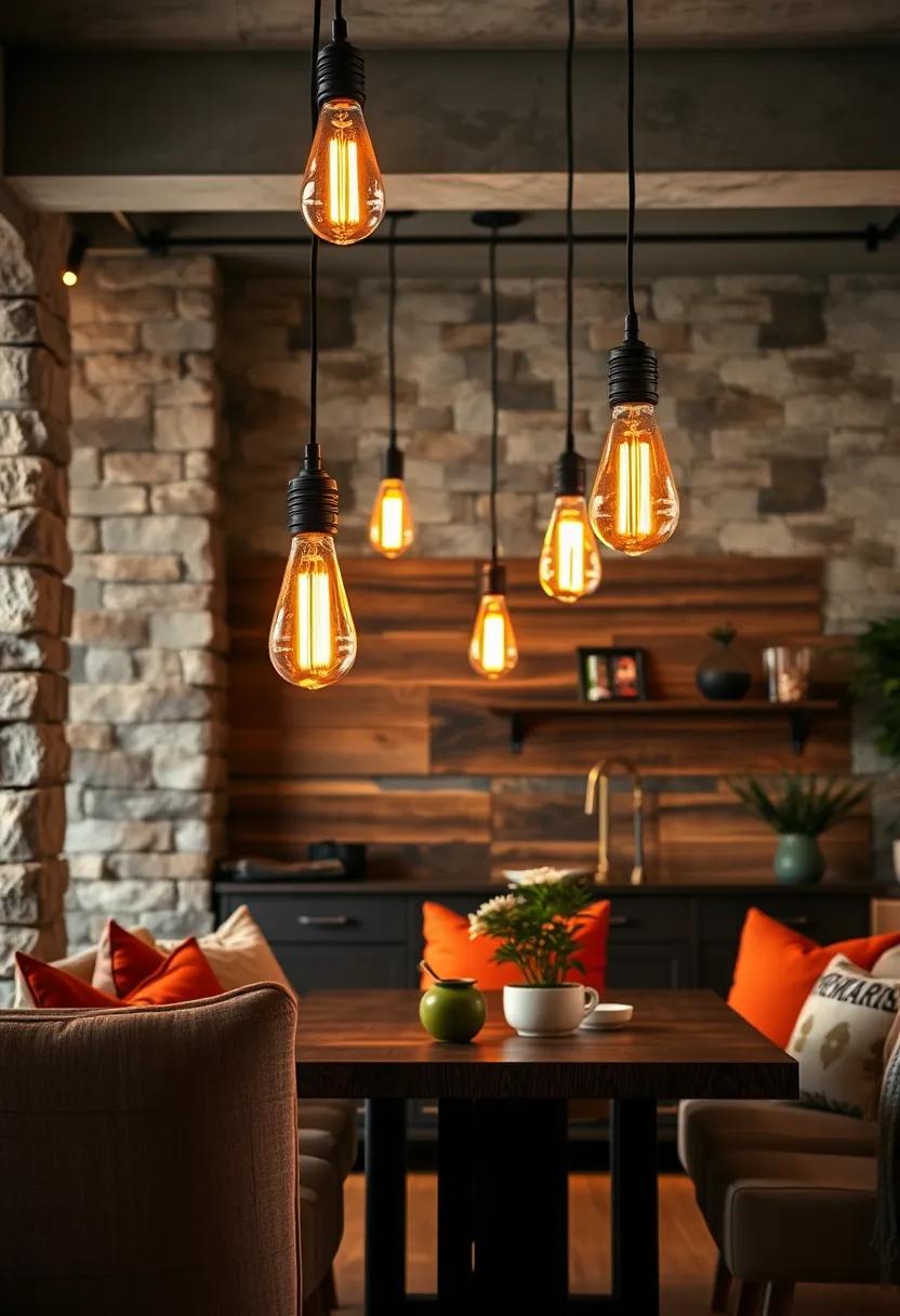 Rustic Edison Pendant Bulbs Highlighting natural Wood Textures with a Cozy Glow