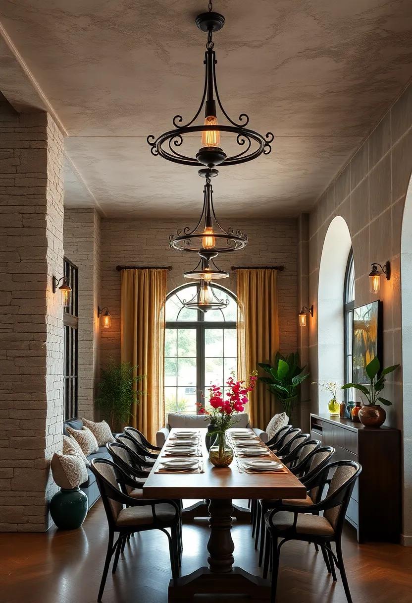Wrought Iron fixtures with Curved Arms Bringing Romantic Vintage Elegance to Dining Spaces