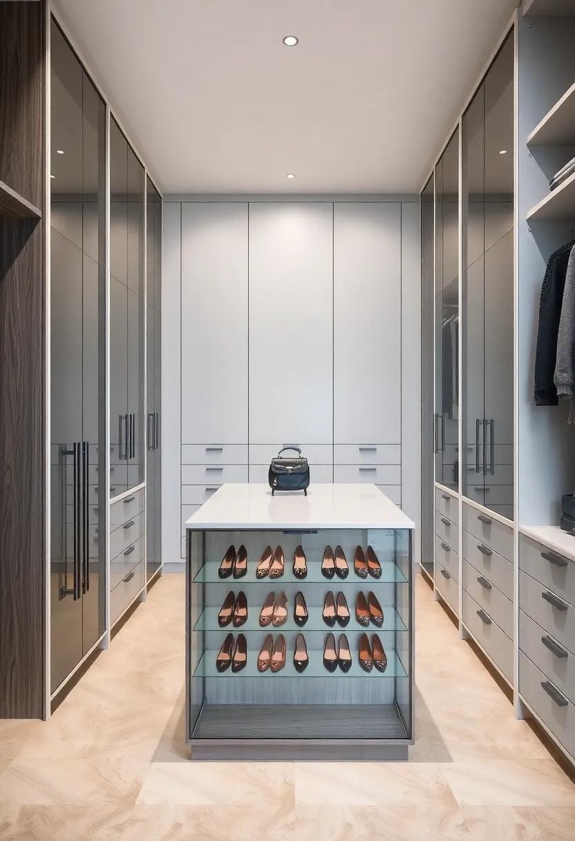 Glass-Fronted storage: Showcase your favorite ⁤shoes or bags in glass-fronted compartments ⁢on the island, combining style with ‌functionality for‍ easy access and⁤ display