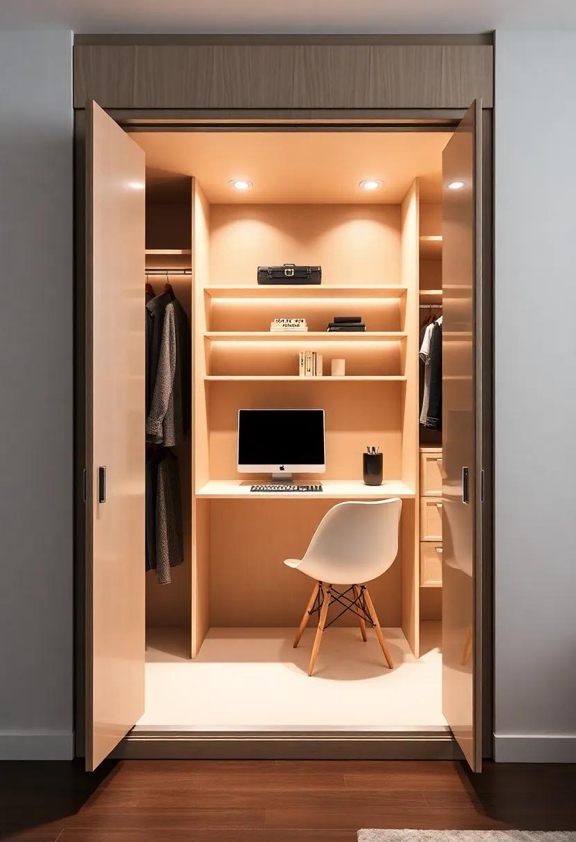 Closet-Cum-Office: ⁣Maximize your ‍productivity with‍ a closet that swings⁢ open to reveal​ a ‌compact home office, complete with a fold-down desk and ⁣integrated ⁣shelving