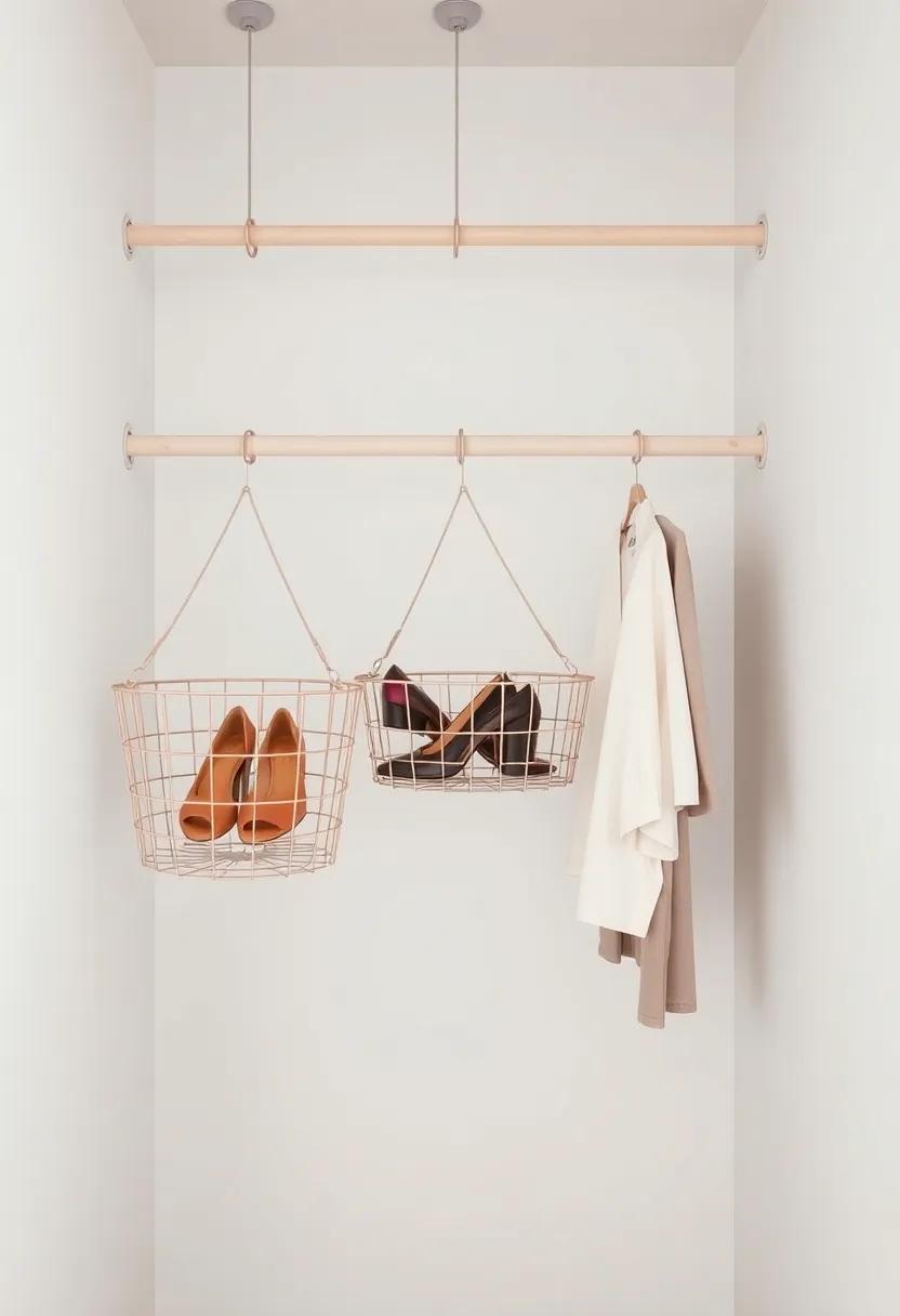 Suspended Clothing ⁤Baskets: Hang wire baskets ⁣from the ceiling for a‍ unique storage ⁤solution that allows‌ for ⁤shoe or accessory display⁣ without taking up floor ​space