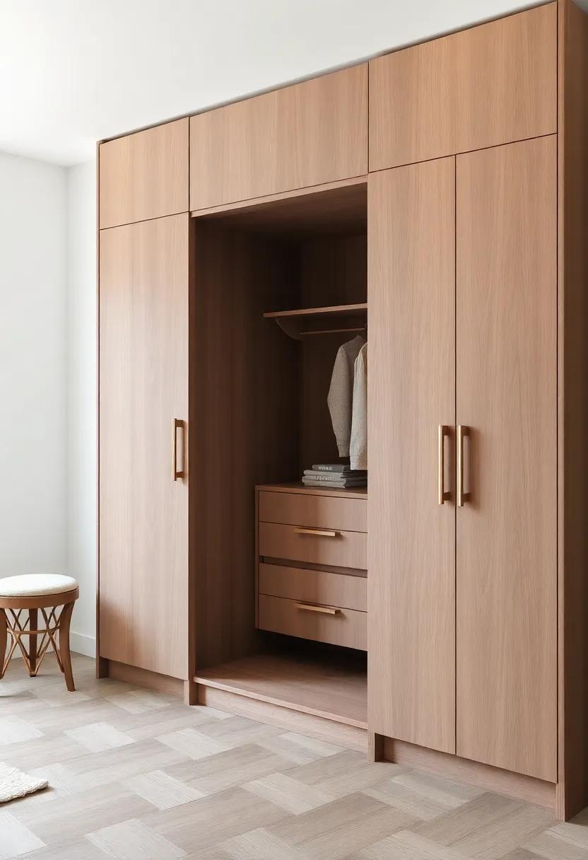 Symmetry and ‌Simplicity Illustrated by Wardrobes with handle-less Flush ⁤Doors in ⁤a Scandinavian Interior