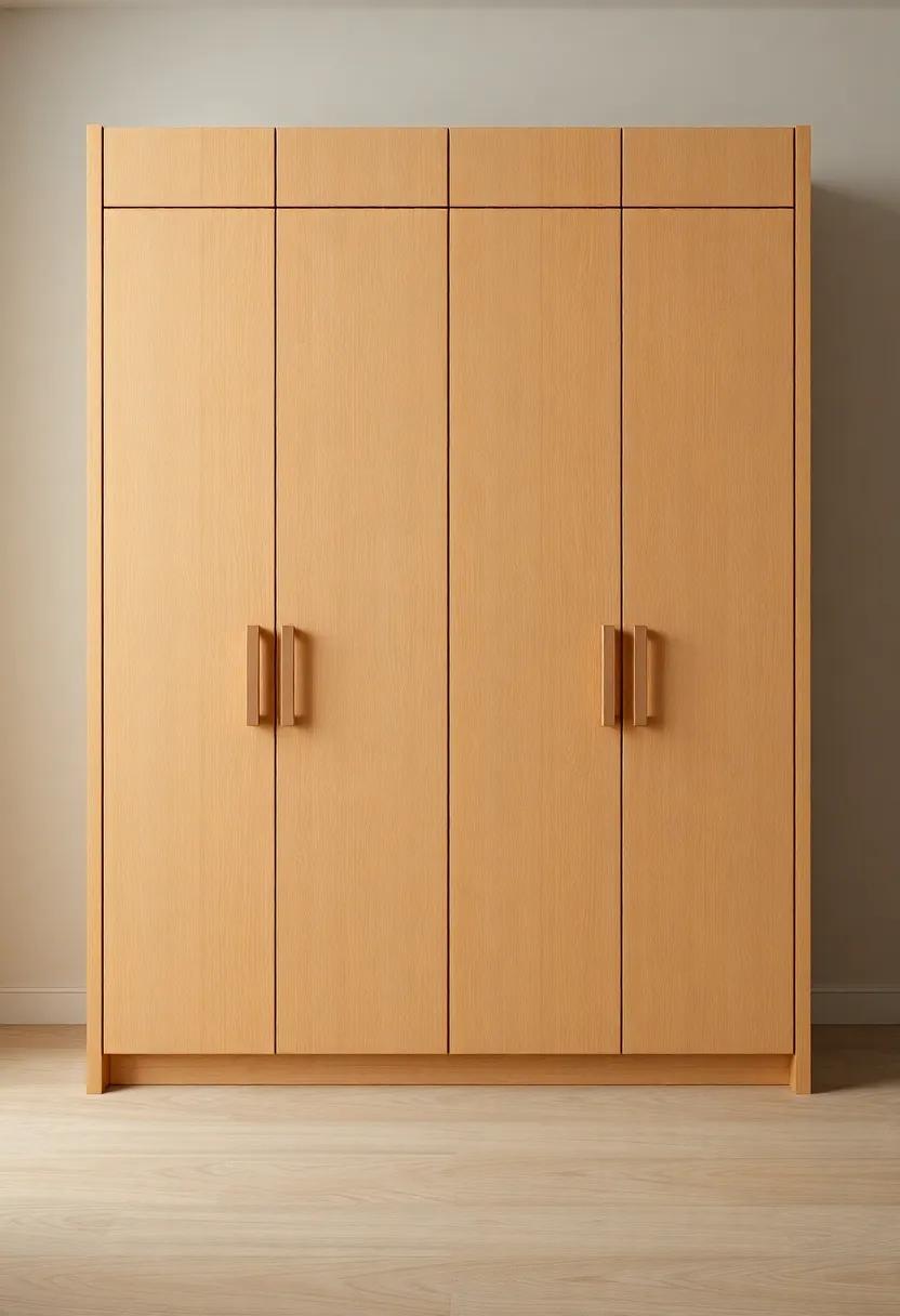 Natural Wood Grain Wardrobe Facades with Concealed Handles Creating⁣ a ‌Warm Minimalist Atmosphere