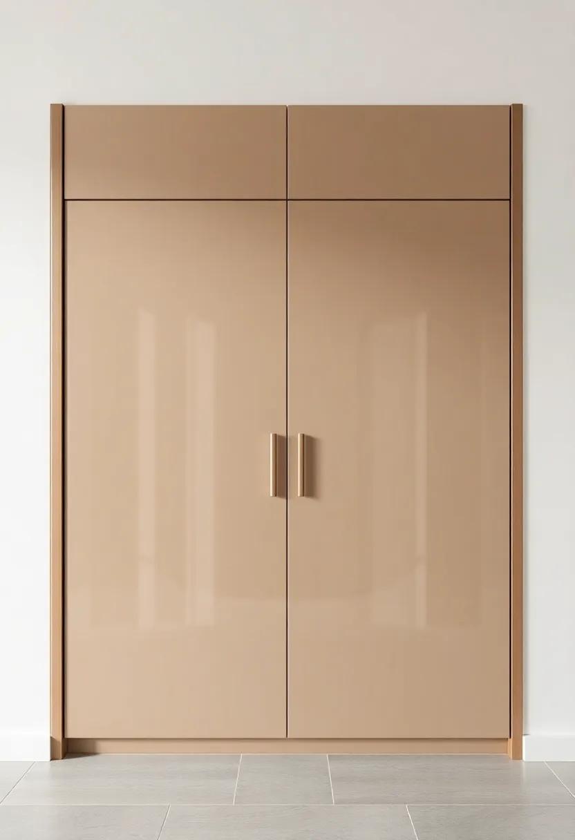 Contrasting Textures Emphasizing the Subtle Presence of hidden​ Handles on High-Gloss Wardrobe Doors