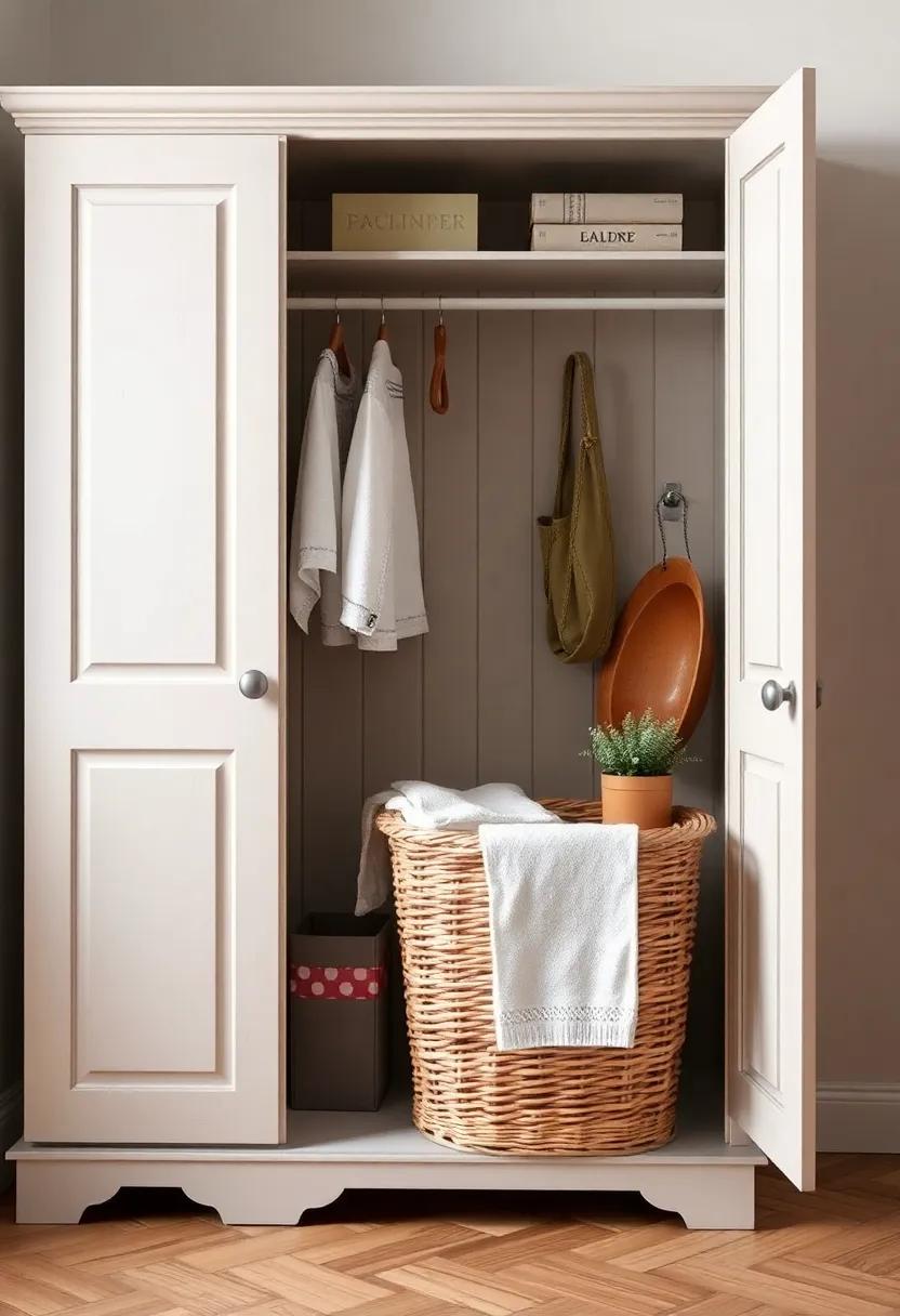 Vintage⁤ Vibes: Celebrate timeless elegance with a vintage-style wardrobe that includes a‌ charming​ wicker ​laundry basket, adding ​an old-world touch ⁣to‌ your modern ⁤space
