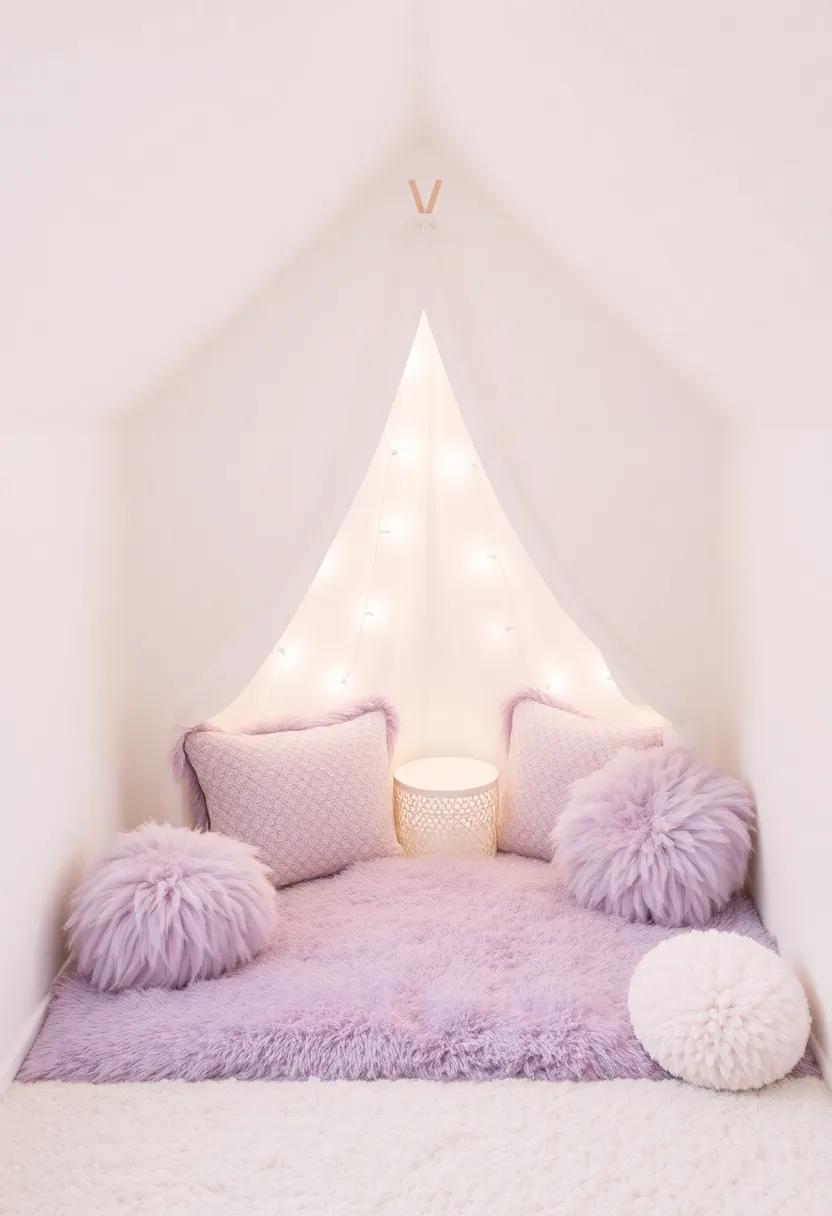 Create ⁢an ⁣Igloo Corner: Set up a cozy reading⁣ nook with fluffy ​lavender cushions​ and a ⁣white tent for storytime adventures
