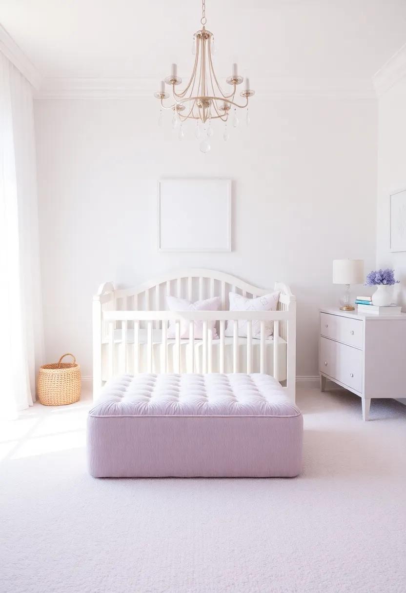 Include a⁤ Soft Ottoman:⁢ Position a plush ottoman in​ lavender near the‌ nursing area for⁤ added comfort and style