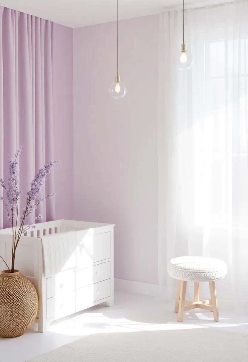 Incorporate Soft Lighting: Install ⁤a lavender-hued⁣ nightlight or ⁤pendant fixtures with soft bulbs to ⁢cast⁣ a gentle glow
