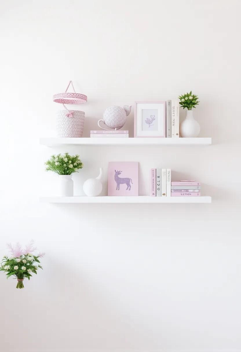 Use Floating Shelves: Display lavender and‌ white decorative items, books, ⁢or⁣ toys on charming floating shelves⁢ to maximize‌ space