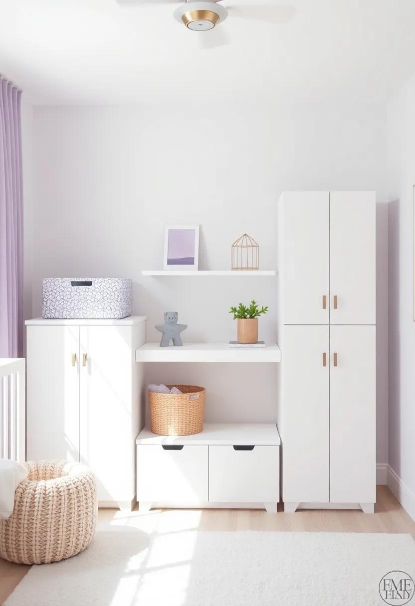 Use Minimalist Storage⁣ Solutions: ⁢Opt⁤ for⁤ modern,⁤ white storage‌ units that blend seamlessly with ‌the ‌nursery's‌ decor while ​remaining practical